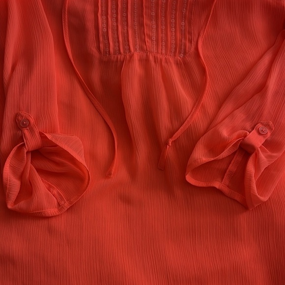 Express Semi Sheer Embellished Peasant Top  Boho Glam Party Retro Neon Orange XS - Picture 4 of 7